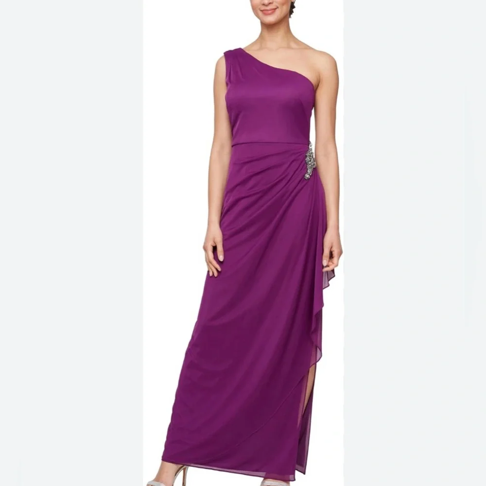 Alex Evenings Womens Purple One Shoulder Dress, formal, wedding guest, prom gown - Picture 1 of 4